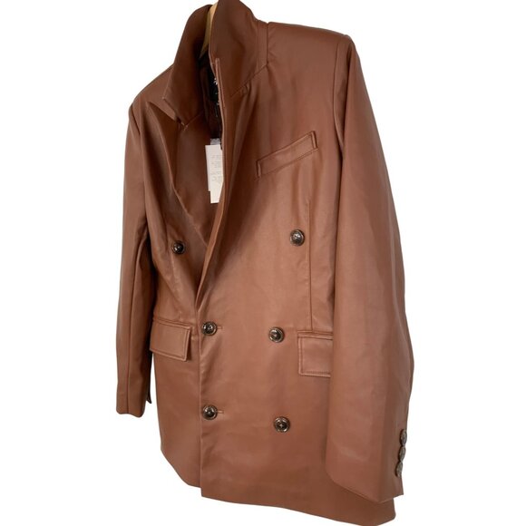 NWT Faux Leather Double-Breast Blazer Coat M Seven for all Mankind Brown 8686 - Picture 9 of 9